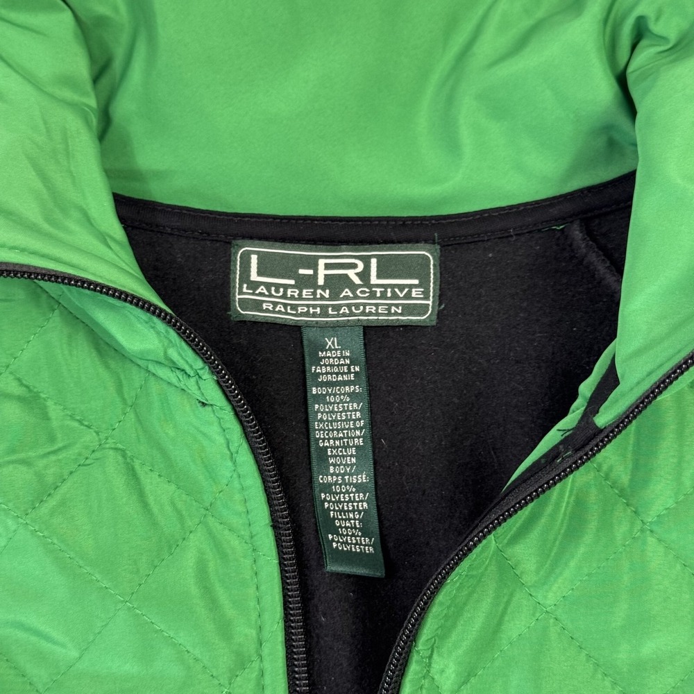 Lauren Ralph Laure Quilted Fleece Sweater Jacket Full Zip Green Black Women's XL - Picture 5 of 10